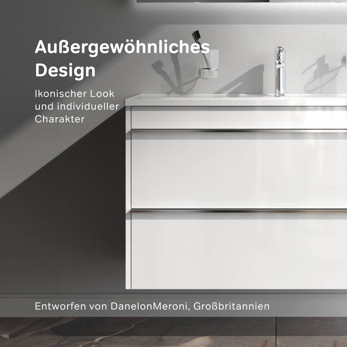 MTA-FHX1002WG-WCC1002 Waschtischunterschrank mit Becken, 100 cm, 2 Schubladen Hit Badmöbel Waschbecken mit Unterschrank ampm-store.de