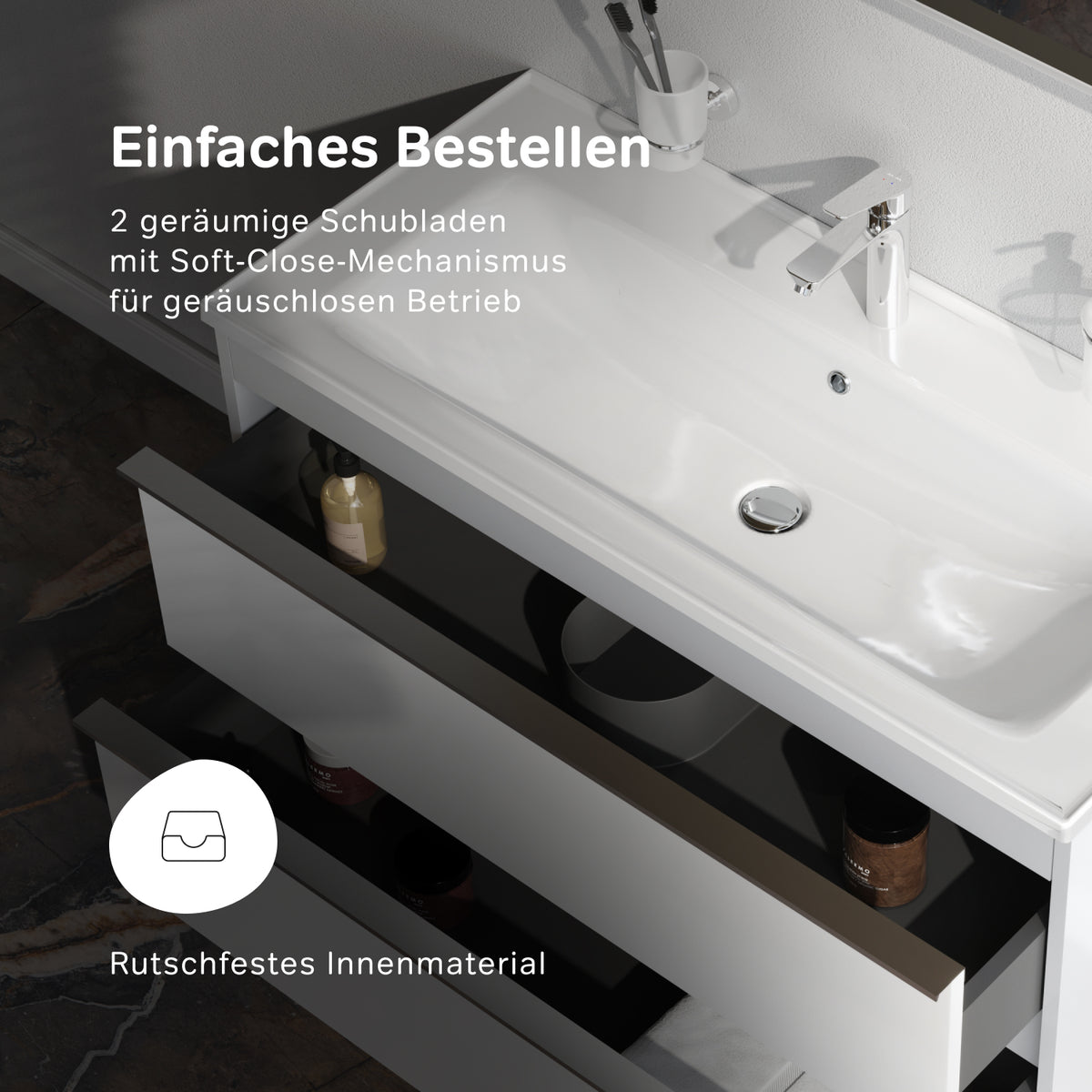 MTA-FHX1002WG-WCC1002 Waschtischunterschrank mit Becken, 100 cm, 2 Schubladen Hit Badmöbel Waschbecken mit Unterschrank ampm-store.de