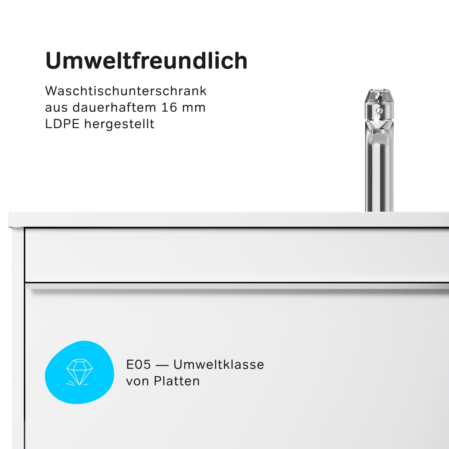 MTA-FHX1002WG-WCC1002 Waschtischunterschrank mit Becken, 100 cm, 2 Schubladen Hit Badmöbel Waschbecken mit Unterschrank