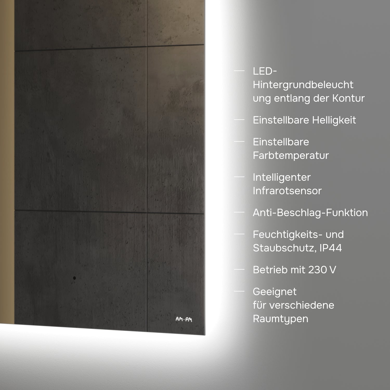 MTAMOX10601S Miroir LED 60 cm Hit-à intensité variable, sans contact, antibuée