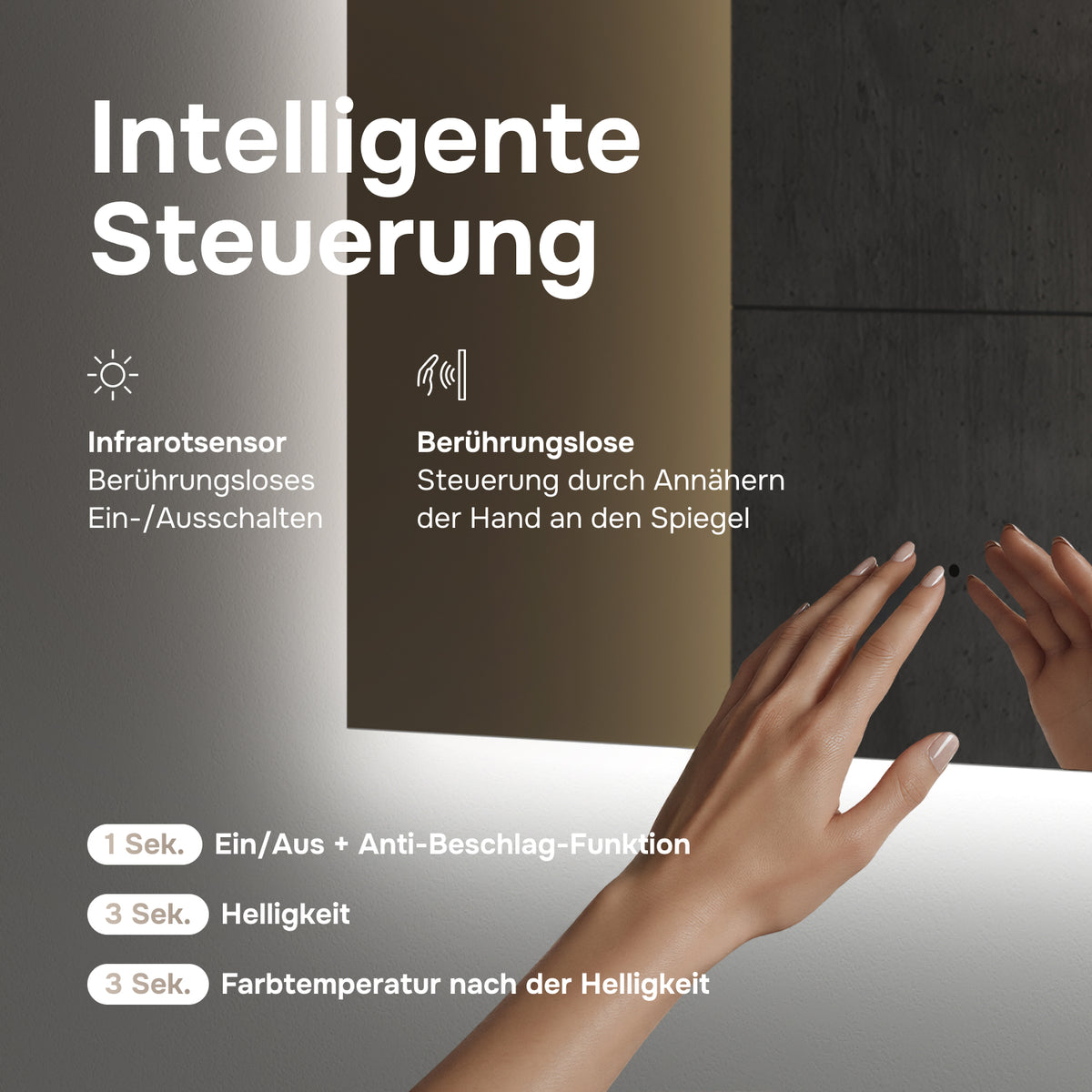 Miroir de salle de bain LED Hit 60 cm, intensité réglable, sans contact, antibuée–MTAMOX10601S
