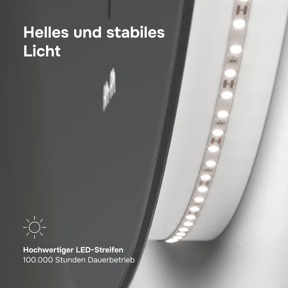 Badmöbel-Set mit Waschbecken und rundem LED-Badspiegel, 80 cm, 2 Türen, Weiß glänzend – MPA0801WGCMO4