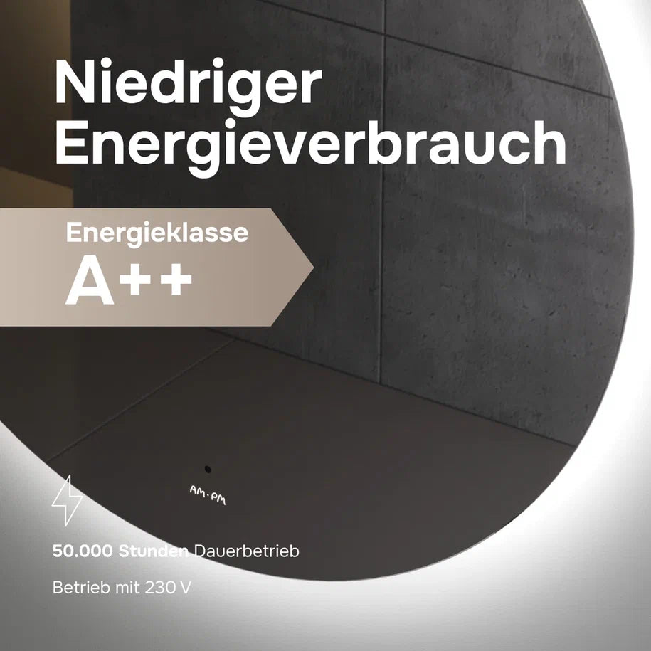 Badmöbel-Set mit Waschbecken und rundem LED-Badspiegel, 80 cm, 2 Schubladen, Weiß glänzend – MTA0802WGCMO4