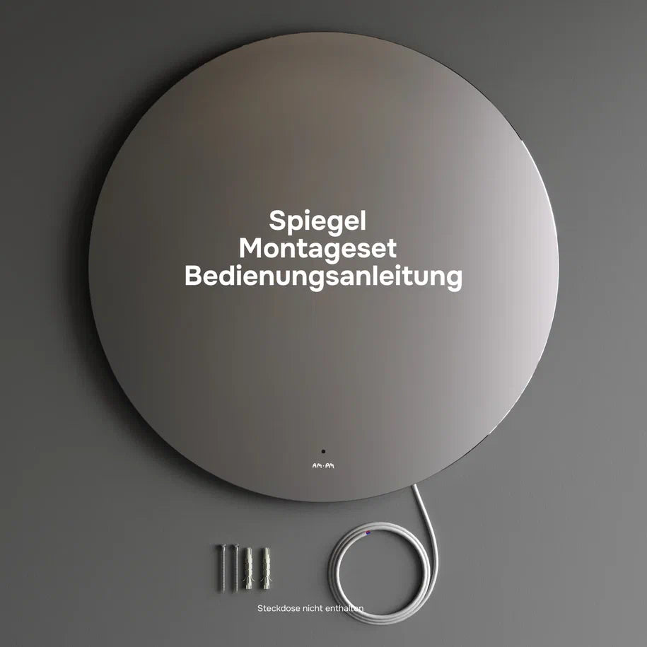 Badmöbel-Set mit Waschbecken und rundem LED-Badspiegel, 80 cm, 2 Schubladen, Weiß glänzend – MTA0802WGCMO4