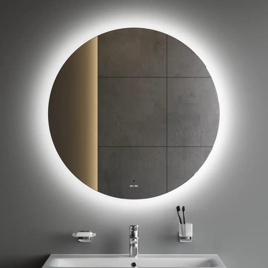 Badmöbel-Set mit Waschbecken und rundem LED-Badspiegel, 80 cm, 2 Schubladen, Weiß glänzend – MTA0802WGCMO4