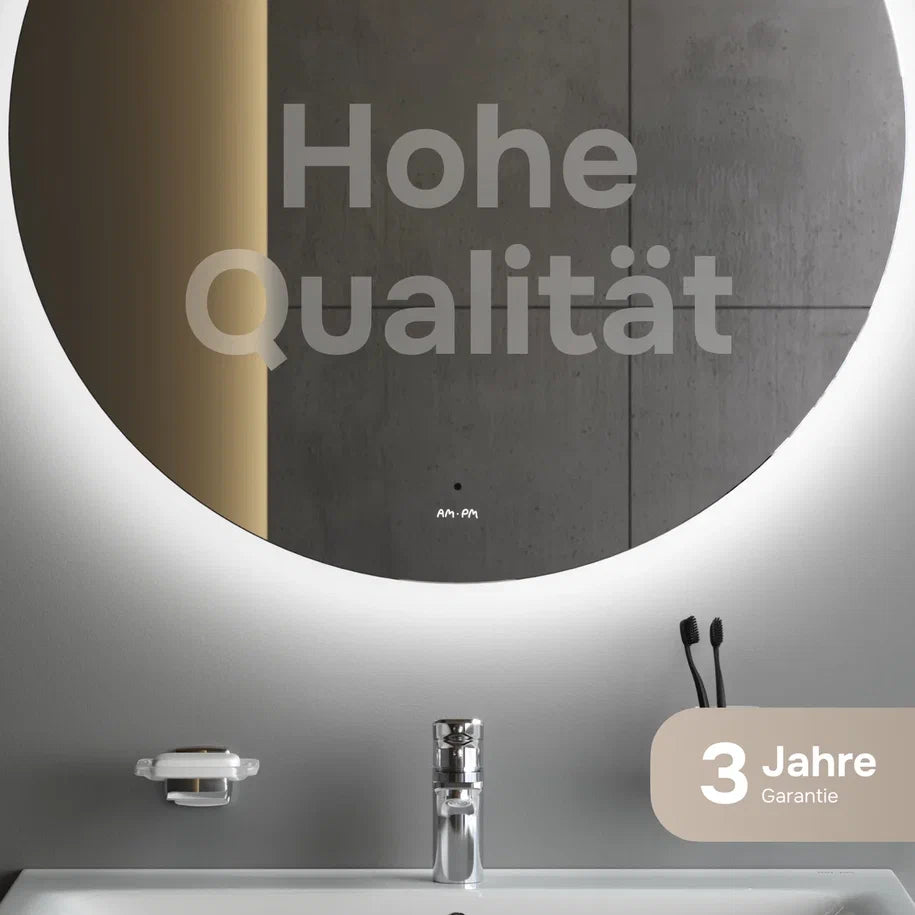 Ensemble de meubles de salle de bains avec lavabo et miroir rond à LED, 80 cm, 2 tiroirs, blanc brillant–MPA0802WGCMO4
