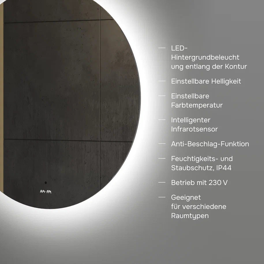 Badmöbel-Set mit Waschbecken und rundem LED-Badspiegel, 80 cm, 2 Schubladen, Weiß glänzend – MTA0802WGCMO4