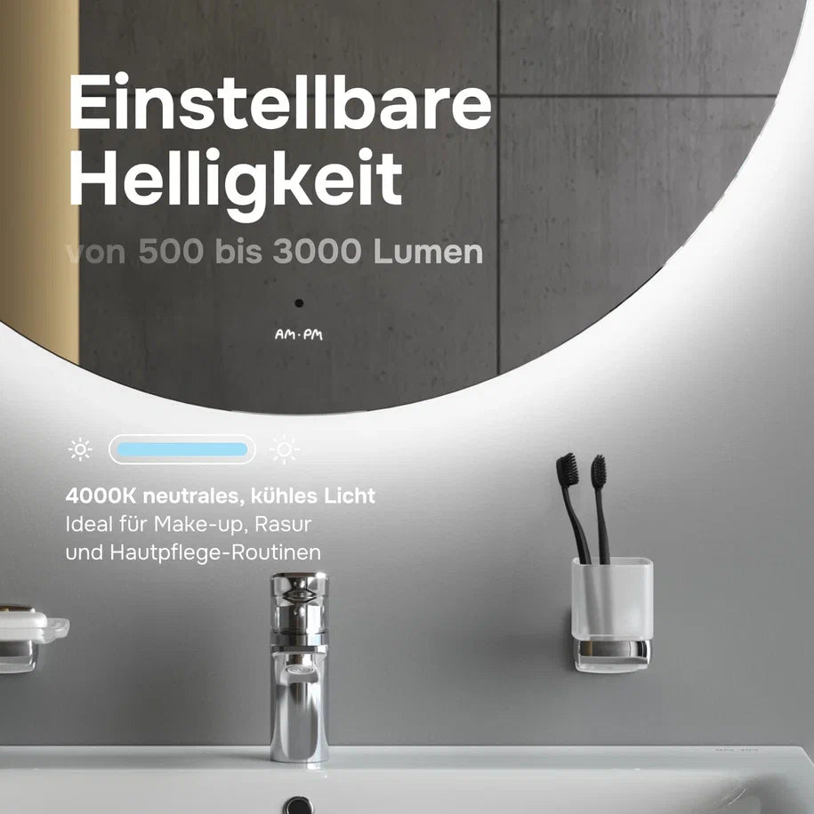 Badmöbel-Set mit Waschbecken und rundem LED-Badspiegel, 80 cm, 2 Schubladen, Weiß glänzend – MTA0802WGCMO4