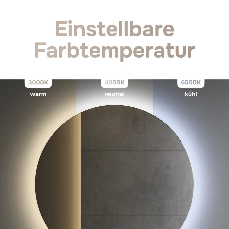 Badmöbel-Set mit Waschbecken und rundem LED-Badspiegel, 80 cm, 2 Schubladen, Weiß glänzend – MTA0802WGCMO4