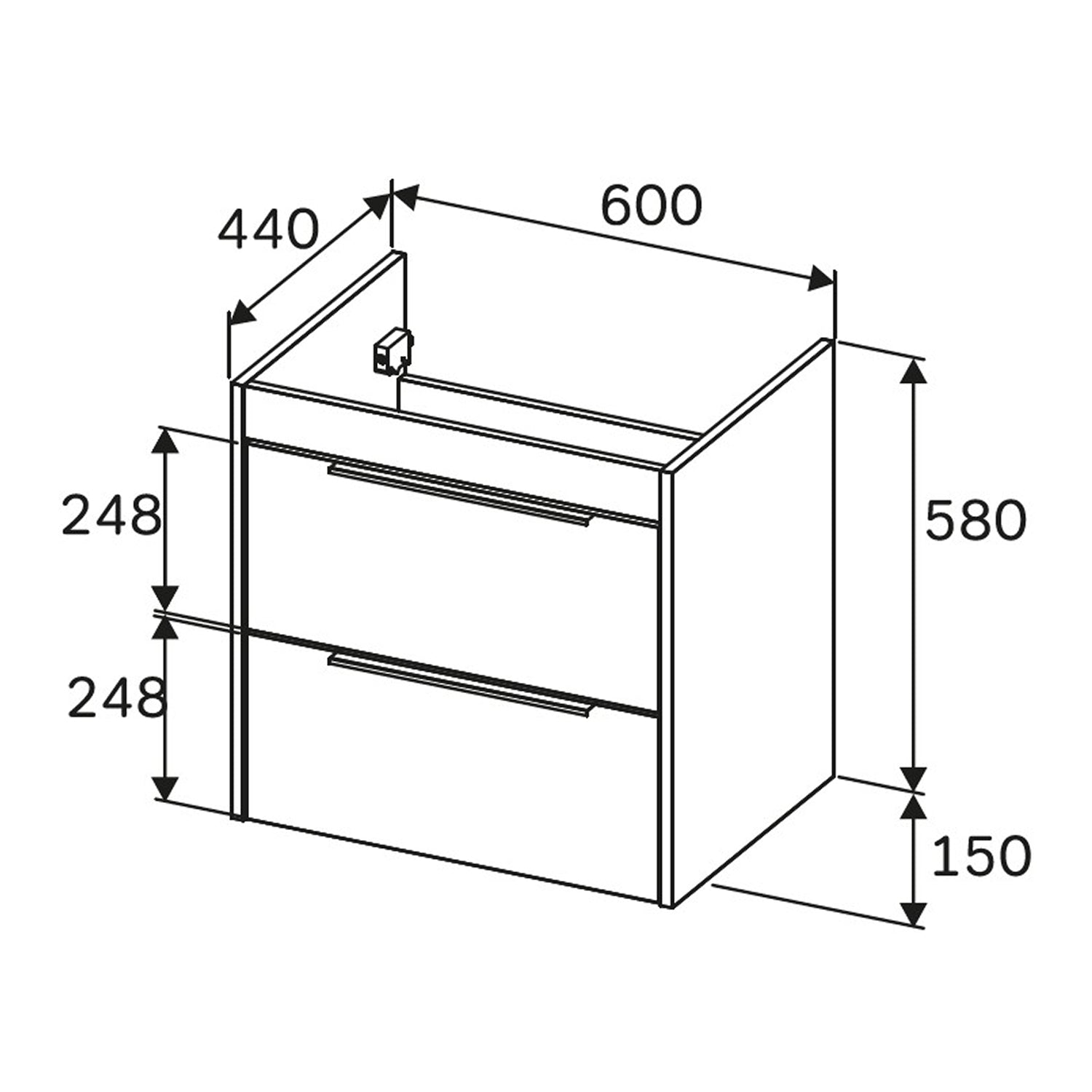 MTAX0602WG-C0602WG Waschtischunterschrank mit Waschbecken, als Flachpaket geliefert, 60 cm, 2 Schubladen