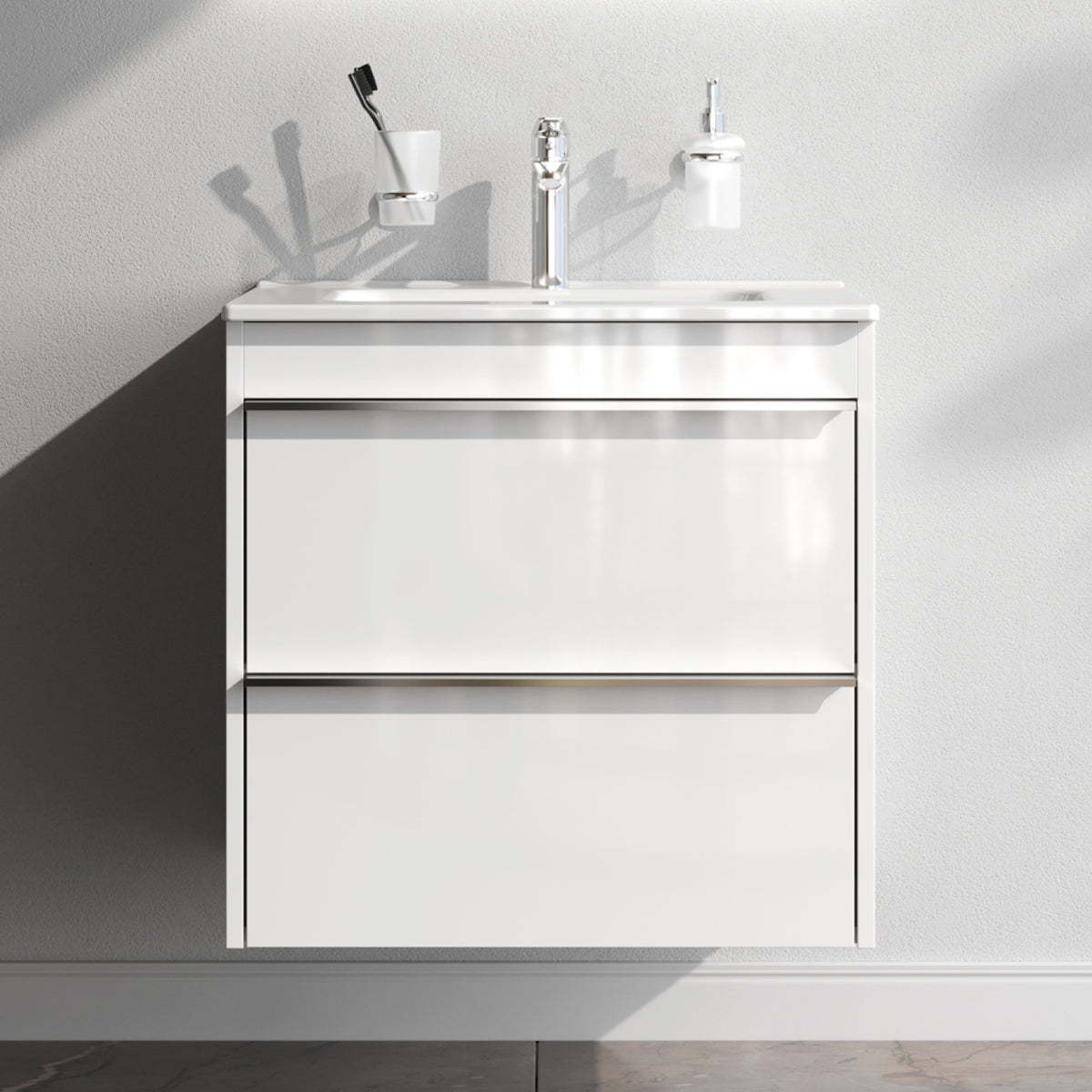 Meuble vasque avec lavabo, 60 cm, livré à plat, 2 tiroirs–MTAX0602WG-C0602WG