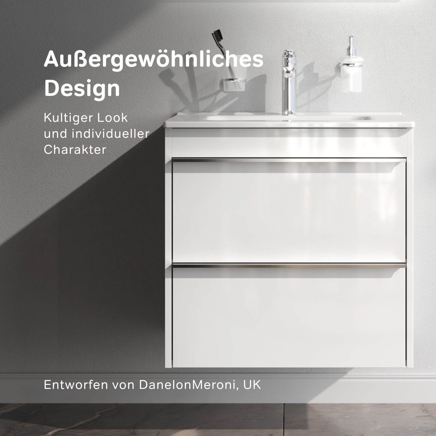 MTAX0602WG-C0602WG Waschtischunterschrank mit Waschbecken, als Flachpaket geliefert, 60 cm, 2 Schubladen