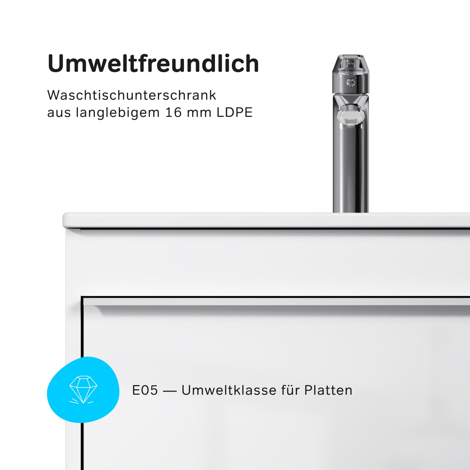 MTAX0602WG-C0602WG Waschtischunterschrank mit Waschbecken, als Flachpaket geliefert, 60 cm, 2 Schubladen