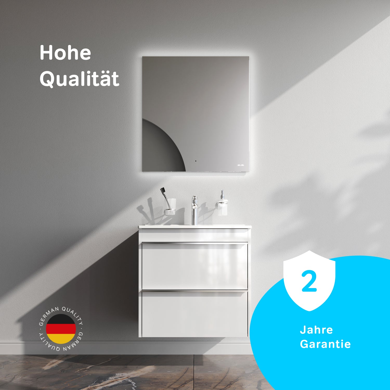 MTAX0602WG-C0602WG Waschtischunterschrank mit Waschbecken, als Flachpaket geliefert, 60 cm, 2 Schubladen