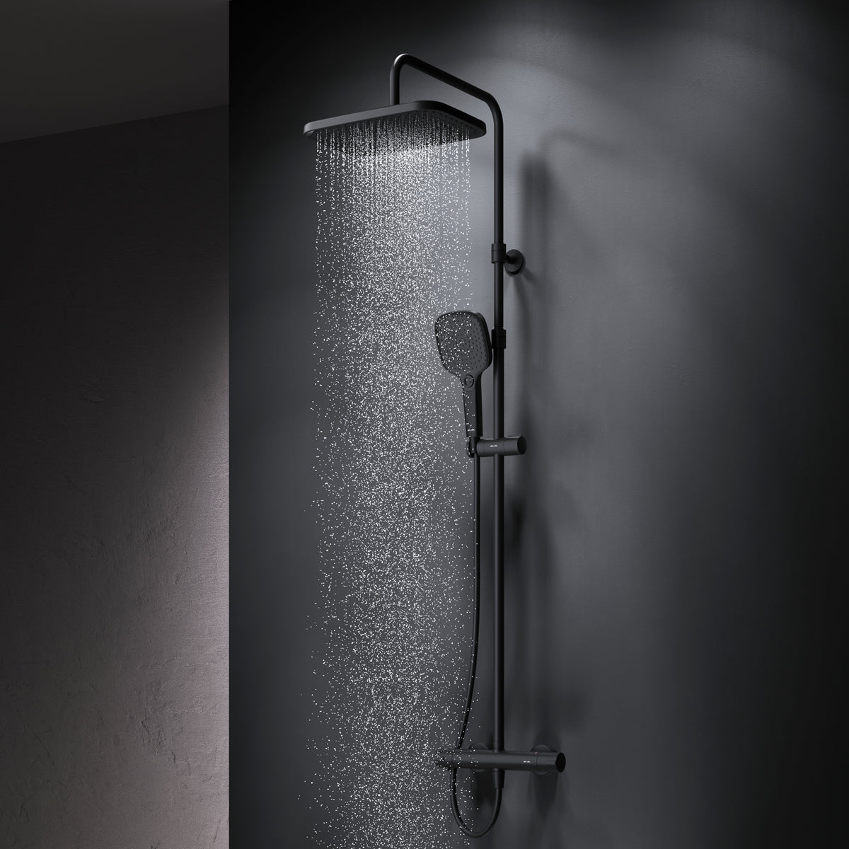 Duschsystem Play mit Thermostat und Regendusche, Schwarz – F078W422