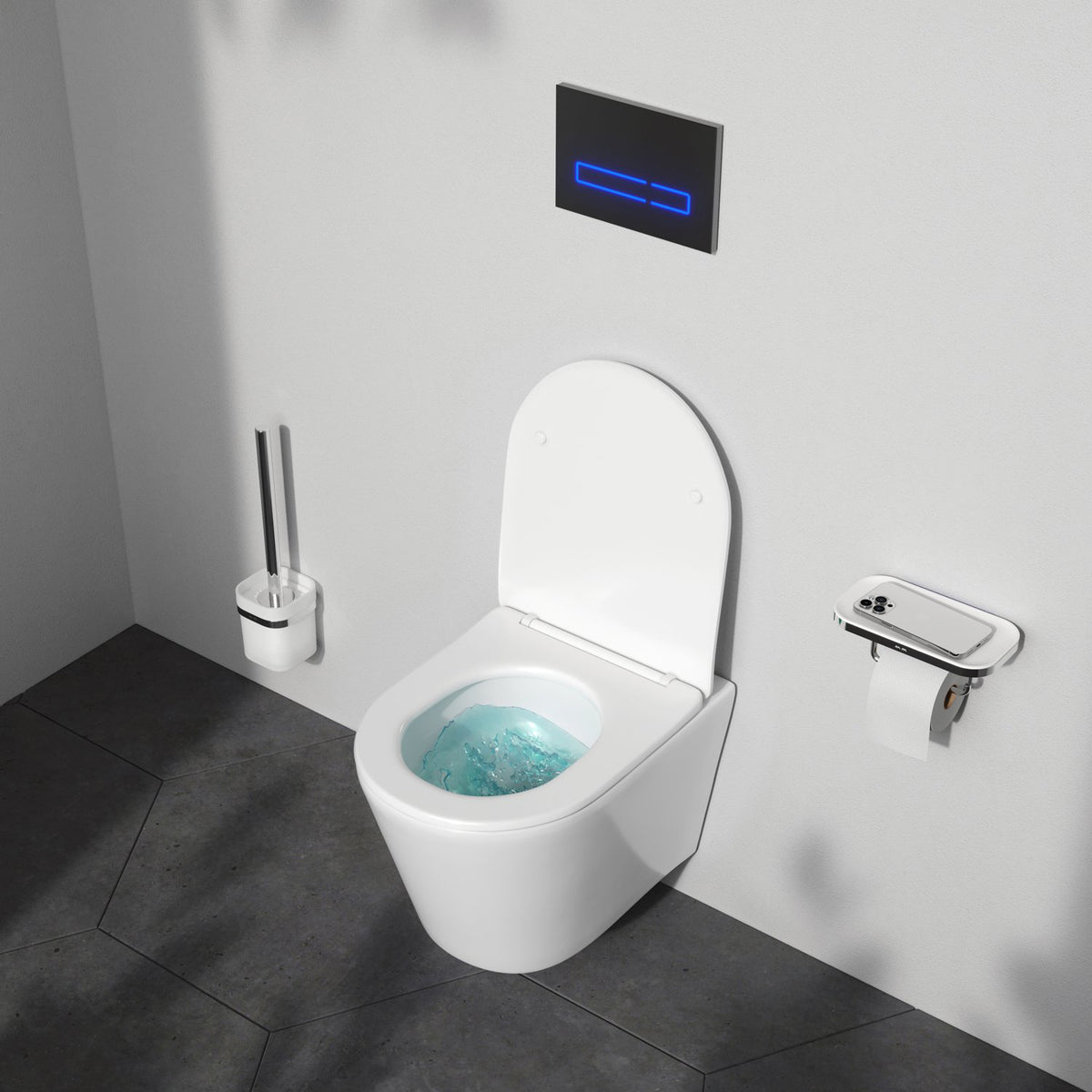 WC-Komplettset Spike mit Vorwandelement und schwarzer Betätigungsplatte – IIS90238.PA1900